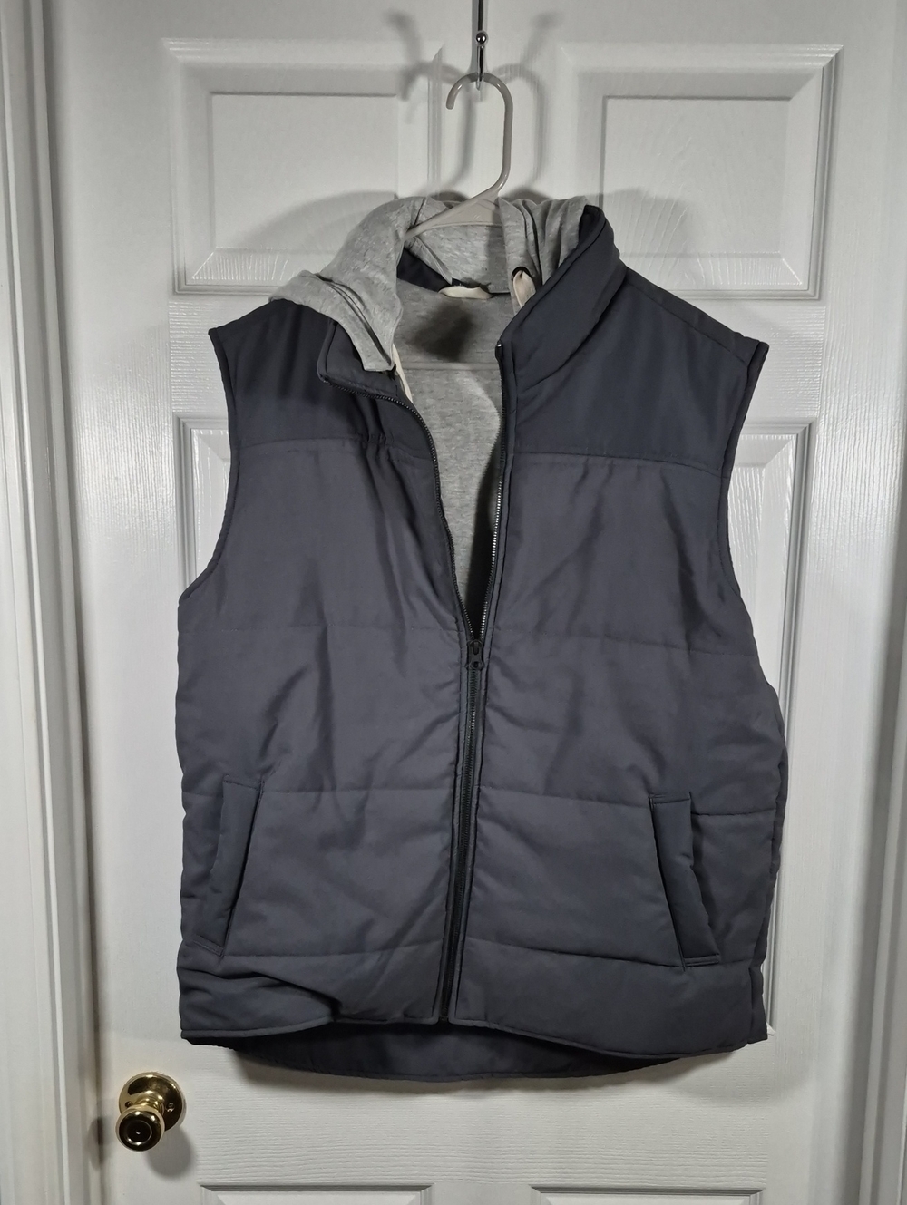 Men's Grey Green Quilted Puffer Vest with Hooded Liner